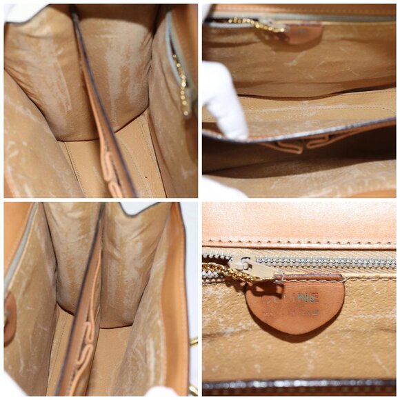 CELINE Macadam Canvas Hand Bag PVC Leather Brown Gold - Picture 15 of 16